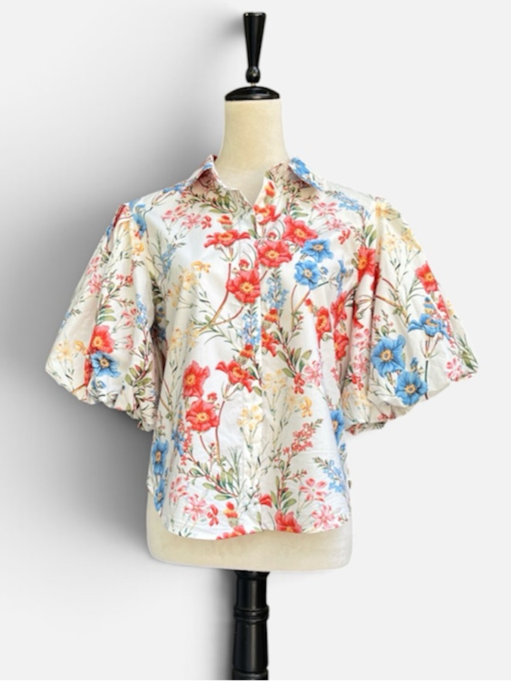 LIFE Button Down Puff Statement Sleeve Blouse in Wildflower Floral Print Sz Med
